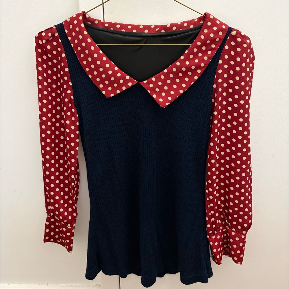 Vintage Red Polka Dot Blouse Sweater, size XS, mint condition